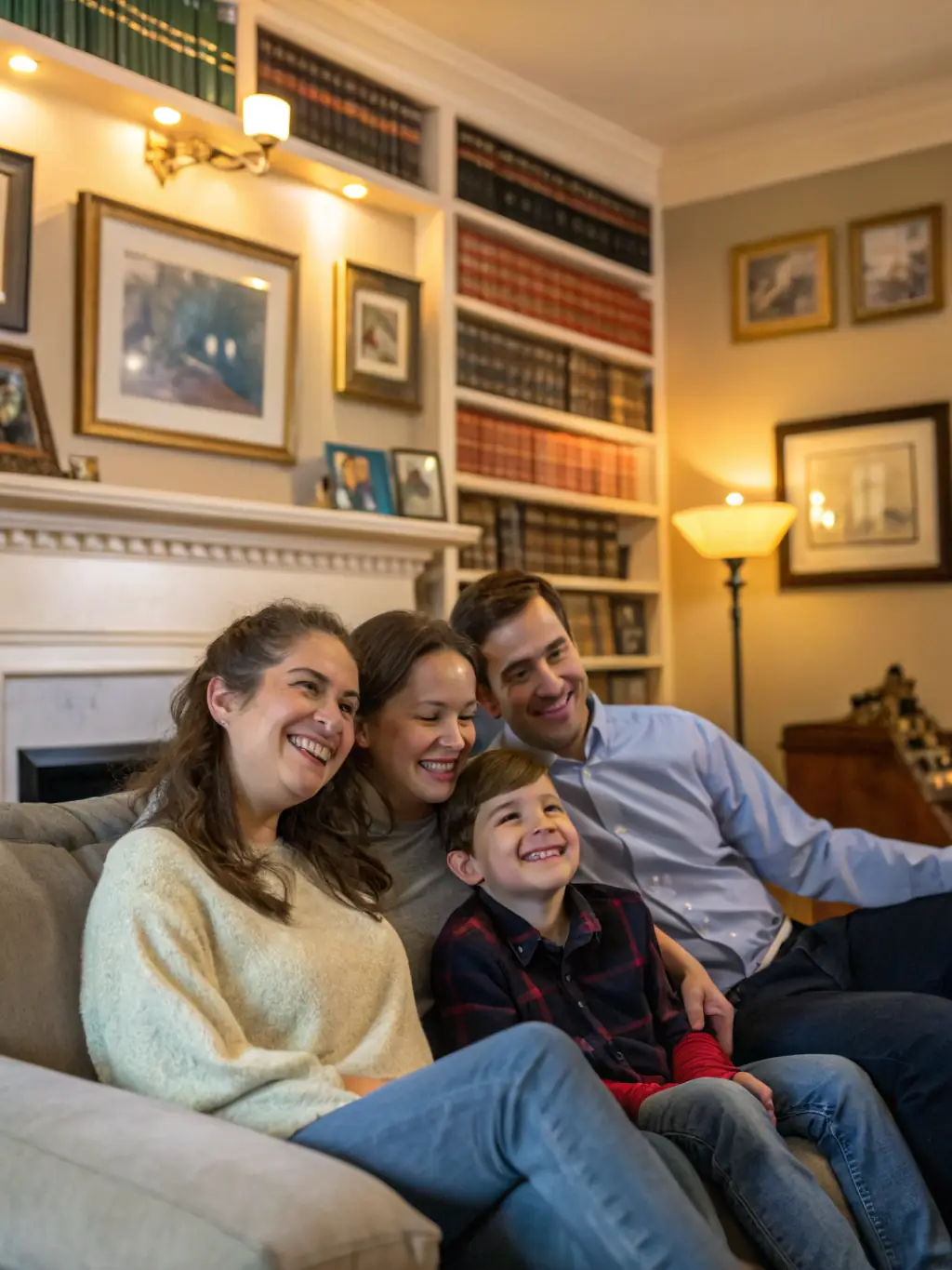 A diverse family looking relieved and grateful as they are reunited with their loved one at a bail bonds office, symbolizing the support and relief Cheap Bail Bonds California Resource Center provides.